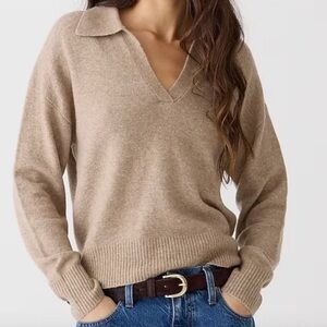 Oat/Tan Cashmere Collared Polo Sweater